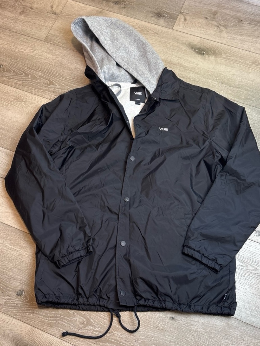 Vans Black Windbreaker Jacket with Gray Hood Lining